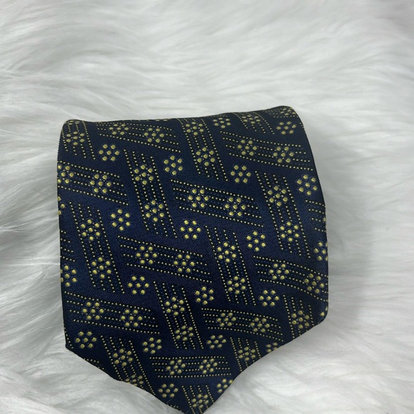 Bottega Veneta Italian Geometric Silk Tie Men’s Size 3.5”X54” Blue/Gold Necktie - Picture 1 of 9